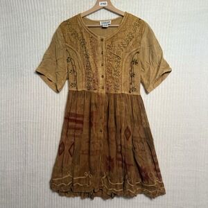 DIVNAIN sold na Bohemian Button Short Sleeve Dress O/S